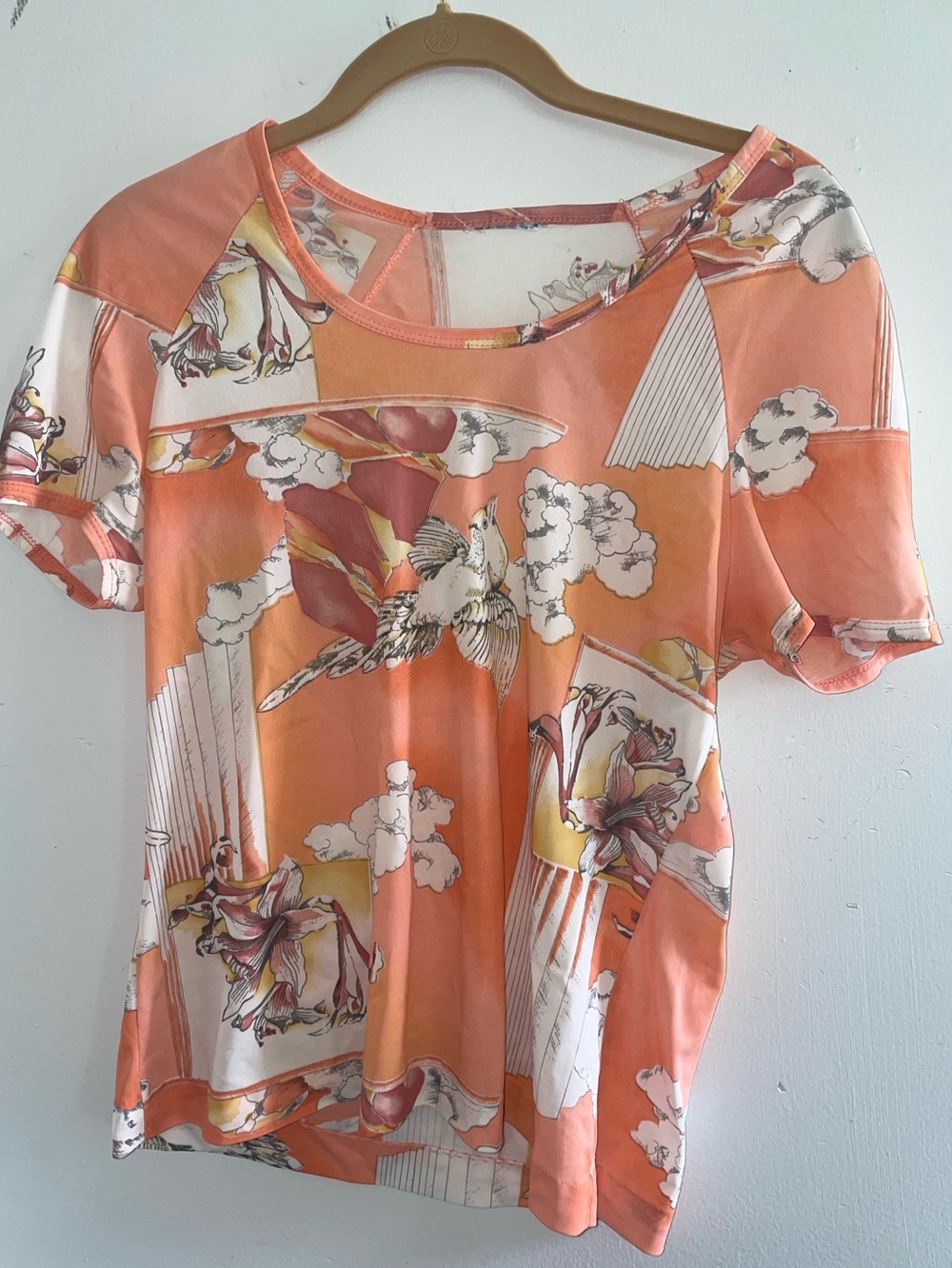 Vintage VIVAIA Women's Coral Floral Short Sleeve Top
